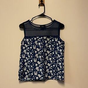 Jason Wu Sleeveless Navy Blue Multi-Color Floral Blouse